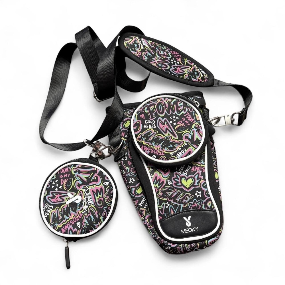 Meoky 40 oz Tumbler Carrier Bag Graffiti Print Neoprene Phone Pouch Cyberpunk